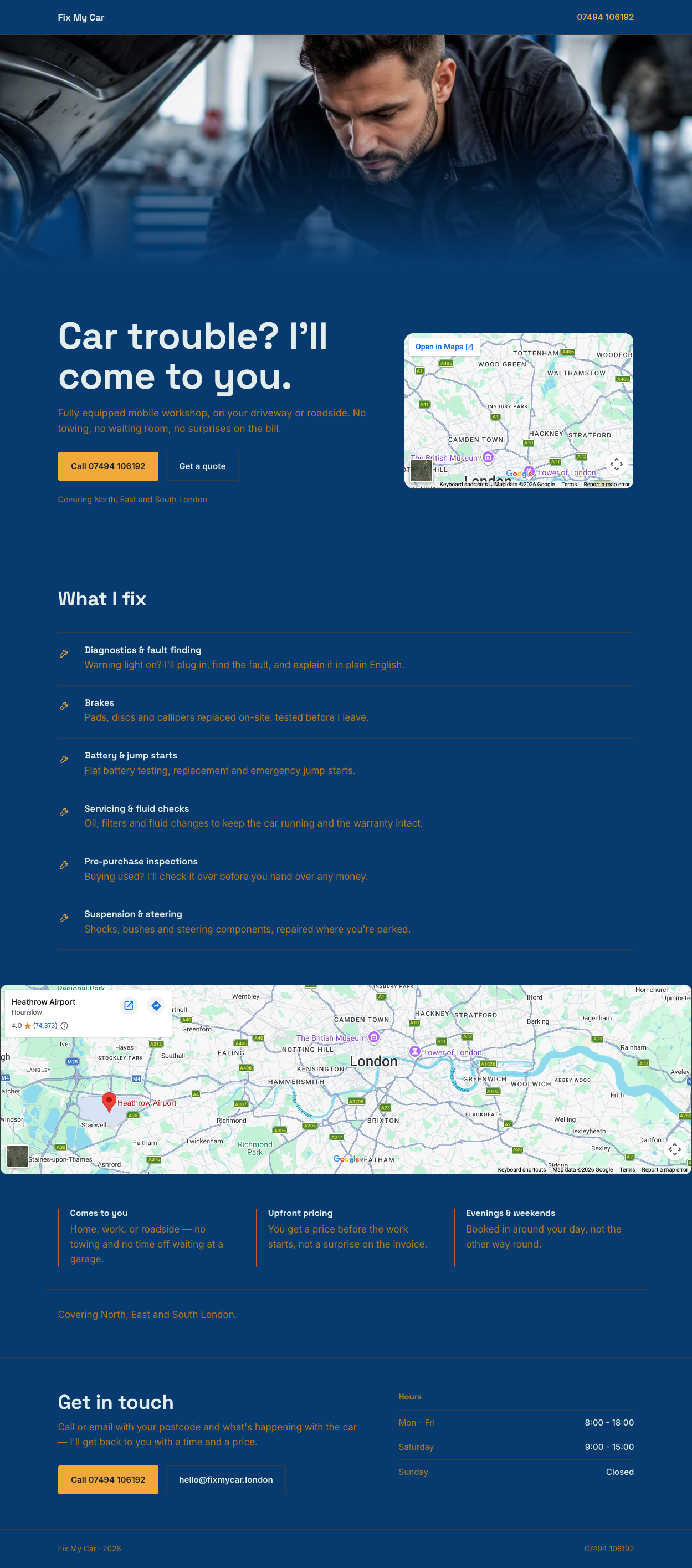 Homepage screenshot for Fix My Car